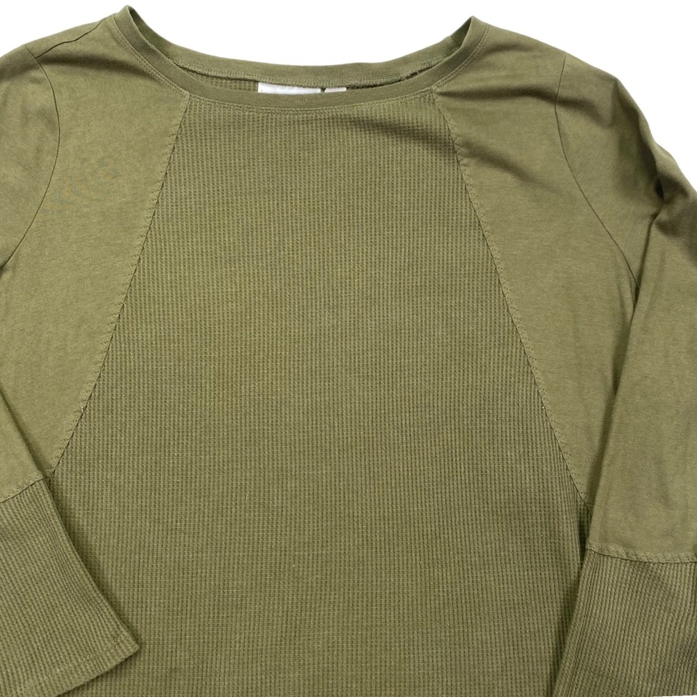 Belle by Kim Gravel Waffle Knit Top Womens 2X Olive Green Mixed Media  Thermal